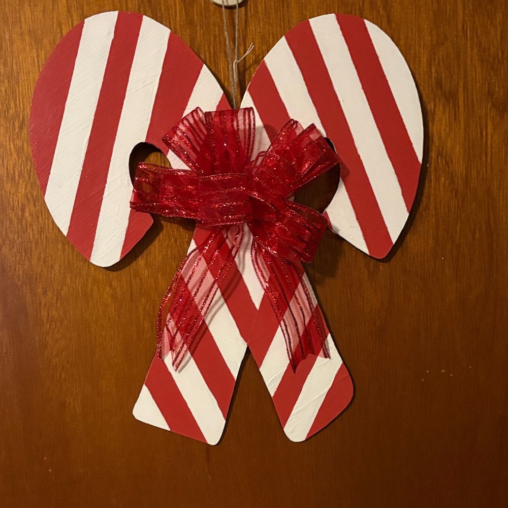 Red and White Striped Holiday Bow Decoration
